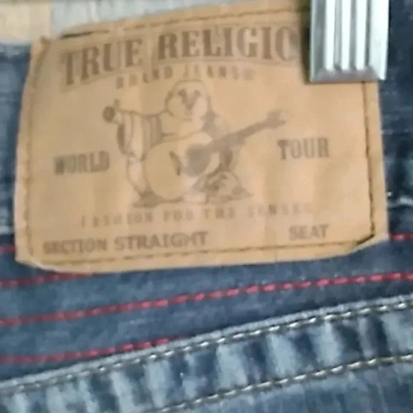 True Religion Embroidered Distressed Straight Leg Jeans - Picture 2 of 5